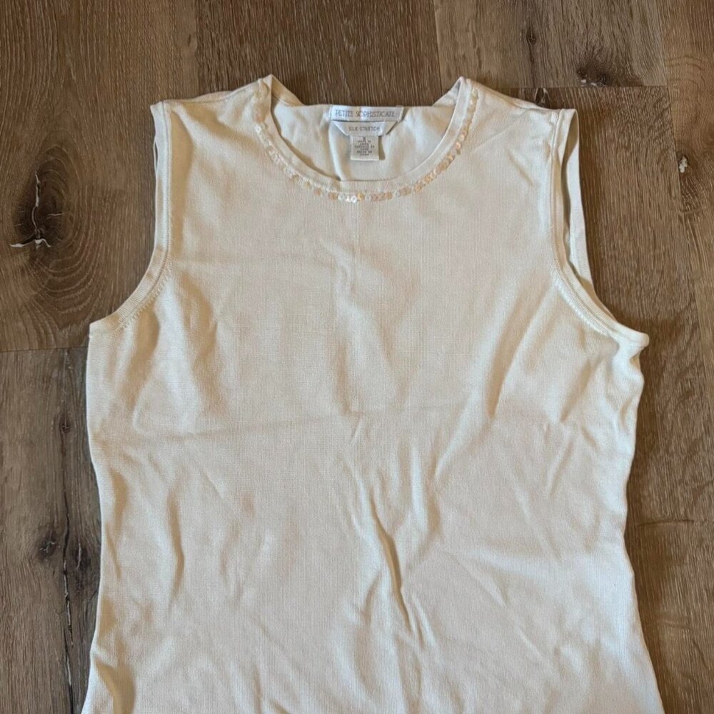 Vintage Y2K Peach Sequence Crew Neck Silk Blend Tank top size small